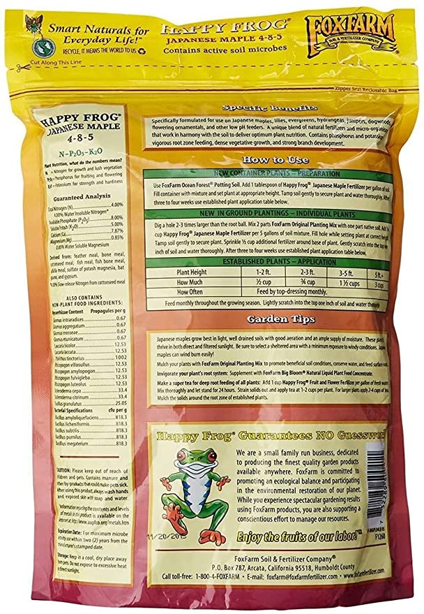 FOX FARM HAPPY FROG JAPANESE MAPLE DRY FERTILIZER, 4 LB BAG image 1